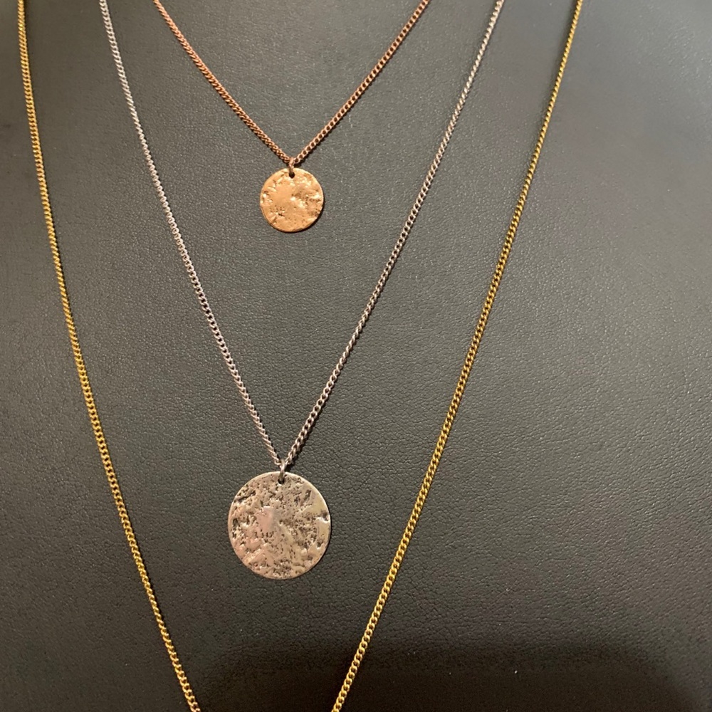 Mixed Metal Hammered Necklace - Picture 2 of 4